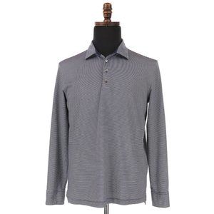 Theory Masser Polo Shirt Men's Medium Blue/White Stripes Long Sleeve